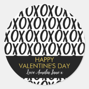 XOXO Hugs Kisses Black White Minimalist Valentines Classic Round Sticker