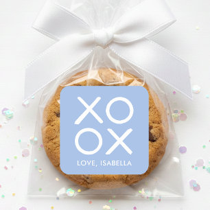 XOXO Hugs & Kisses Blue Cute Valentine's Day Square Sticker