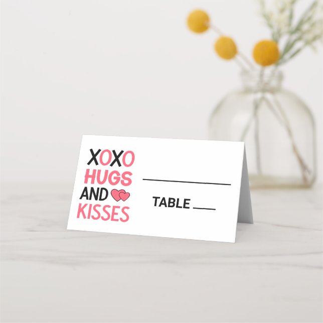 XOXO Hugs Kisses Bridal Shower Pink Black Wedding  Place Card (Front)