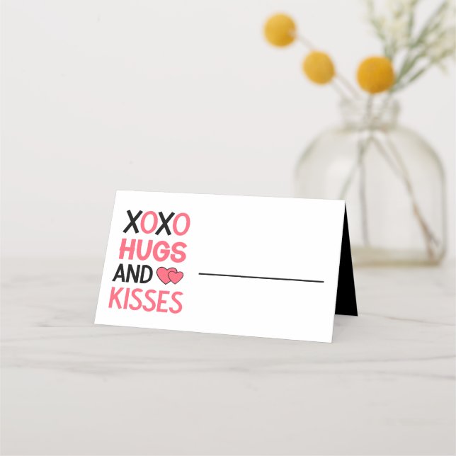 XOXO Hugs Kisses Bridal Shower Pink Black Wedding  Place Card (Front)