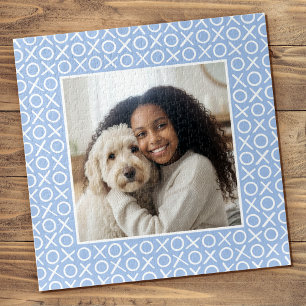 XOXO Hugs & Kisses Custom Photo Blue Modern Jigsaw Puzzle