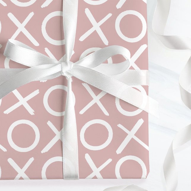 XOXO Hugs & Kisses Dusty Pink Brush Script Wrapping Paper (Creator Uploaded)
