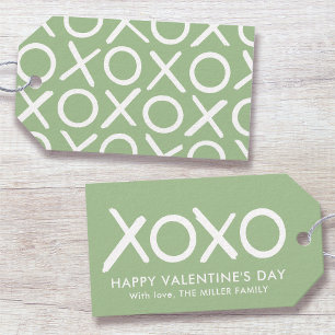 XOXO Hugs & Kisses Green Happy Valentine's Day Gift Tags