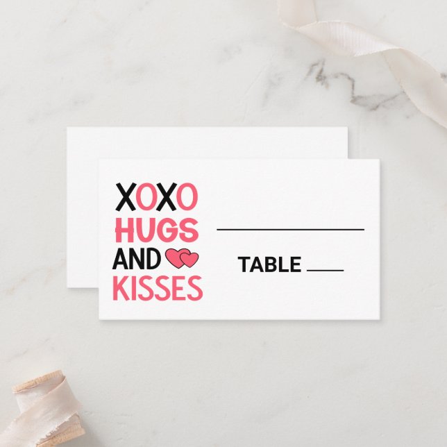 XOXO HUGS KISSES HeartS Bridal Shower Wedding  Place Card (Front/Back In Situ)