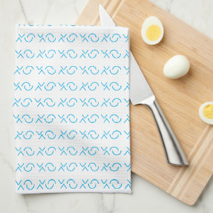 XOXO Hugs & Kisses Love You Blue White Valentine Tea Towel