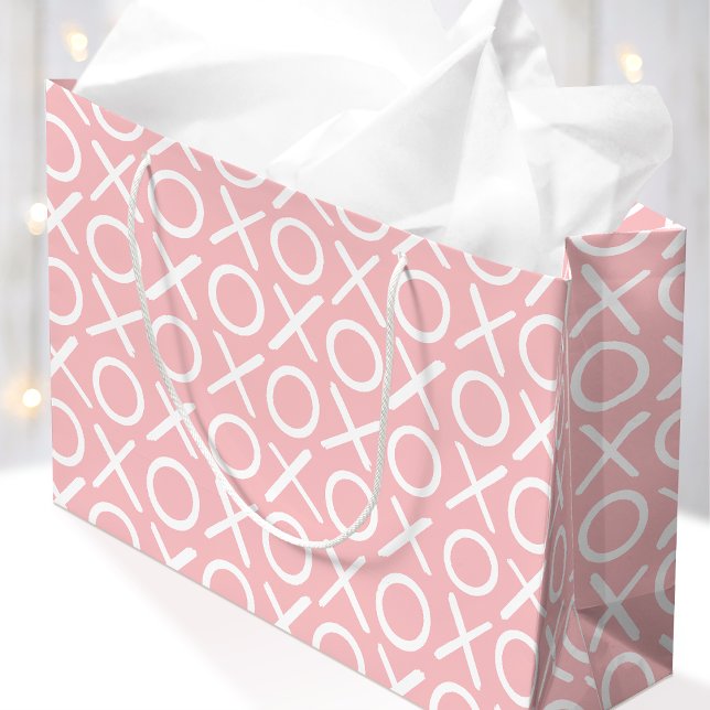 XOXO Hugs & Kisses Pastel Pink Brush Script Large Gift Bag (Creator Uploaded)