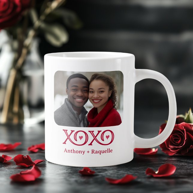 XOXO Hugs Kisses Personalised Photo Large Coffee Mug (Shown on a Jumbo mug)