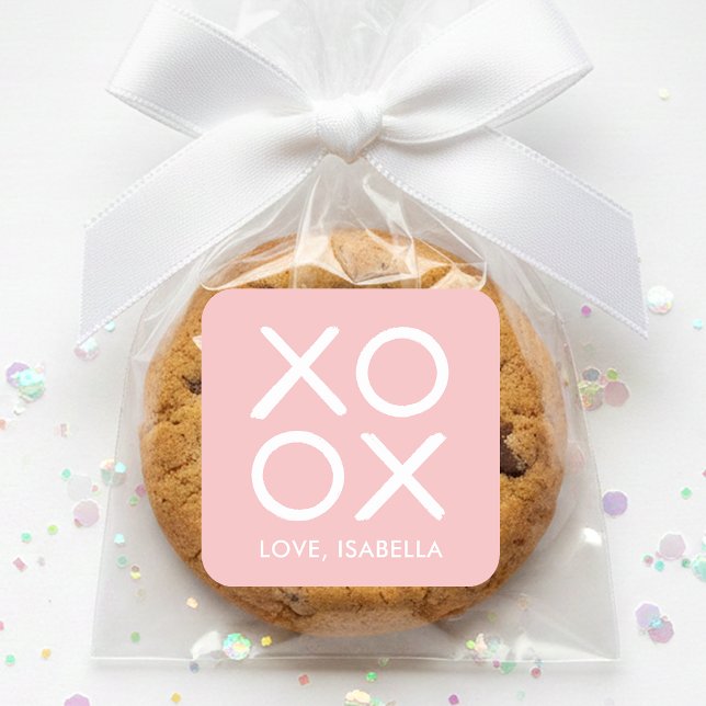 XOXO Hugs & Kisses Pink Cute Valentine's Day Square Sticker (Creator Uploaded)