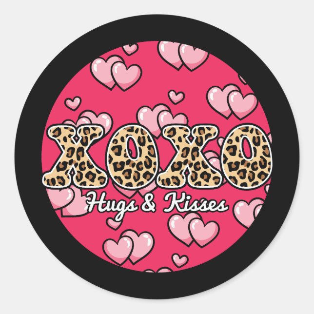 XOXO Hugs & Kisses Pink Hearts Valentine's Day Classic Round Sticker (Front)