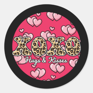 XOXO Hugs & Kisses Pink Hearts Valentine's Day Classic Round Sticker