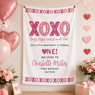 XOXO Hugs & Kisses Valentine's Day 1st Birthday Banner