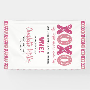 XOXO Hugs & Kisses Valentine's Day 1st Birthday  Banner