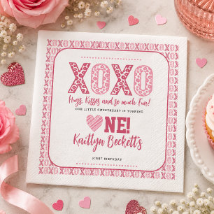 XOXO Hugs & Kisses Valentine's Day 1st Birthday Napkin