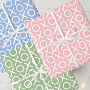 XOXO Hugs & Kisses Valentine's Day Pink Blue Green Wrapping Paper Sheet