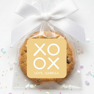 XOXO Hugs & Kisses Yellow Cute Valentine's Day Square Sticker