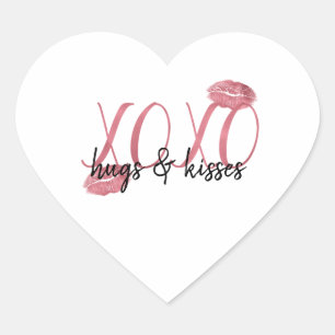 XOXO Kisses Pink Lips personalised quote Heart Sticker