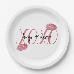XOXO Kisses Pink Lips personalised quote Paper Plate