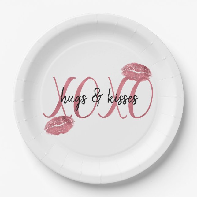 XOXO Kisses Pink Lips personalised quote Paper Plate (Front)
