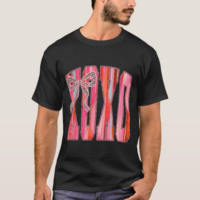 Xoxo Leopard Bow Funny Valentine's Day Coquette Nk T-Shirt (Front)