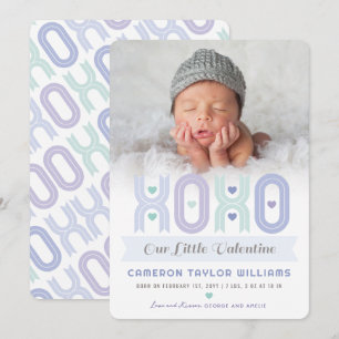 XOXO Little Valentine Photo Boy Birth Announcement