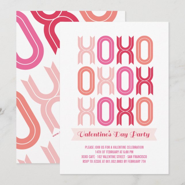 XOXO Love And Kisses Valentine's Day Party Invite (Front/Back)