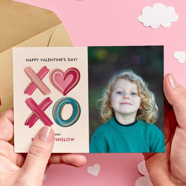 XOXO Love Brush Strokes photo classroom valentines Card (Creator Uploaded)