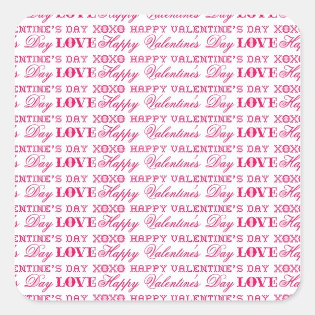 XOXO Love Happy Valentine's Day Pink Red Gifts Square Sticker (Front)