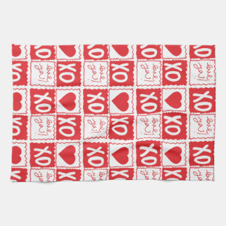 XOXO Love Heart Valentines Red White Tea Towel
