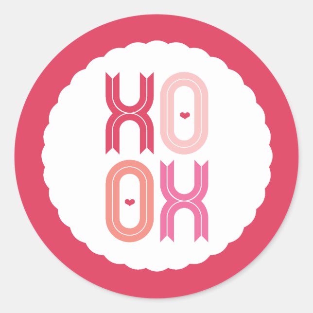 XOXO Love & Kisses Valentine Party 3 Inch Stickers (Front)