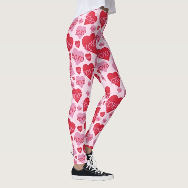 XOXO Love Pink Red Heart Pattern Valentine Pink Leggings (Right)