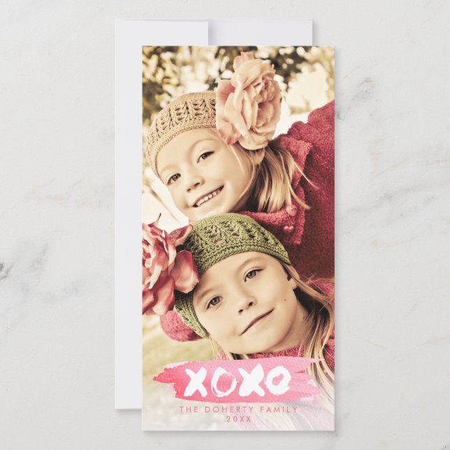 XOXO Love Watercolor Christmas Photo Overlay Card (Front)