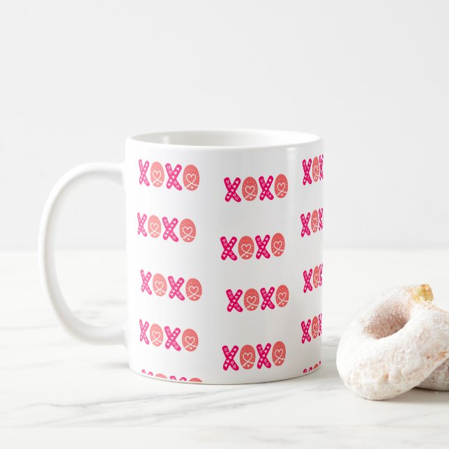 XOXO Lovely Typography Pattern Coffee Mug (With Donut)
