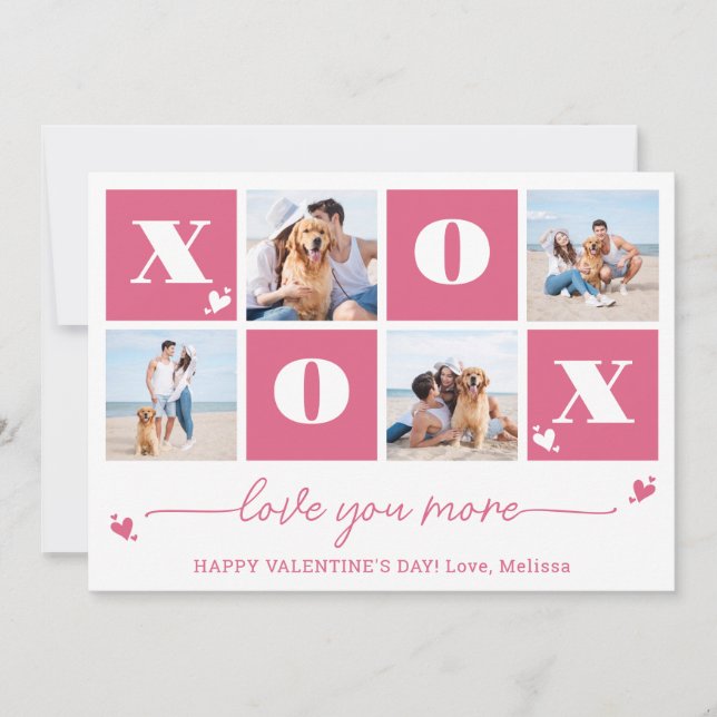 XOXO Modern Bold 4 Photo Collage Valentines Day Holiday Card (Front)