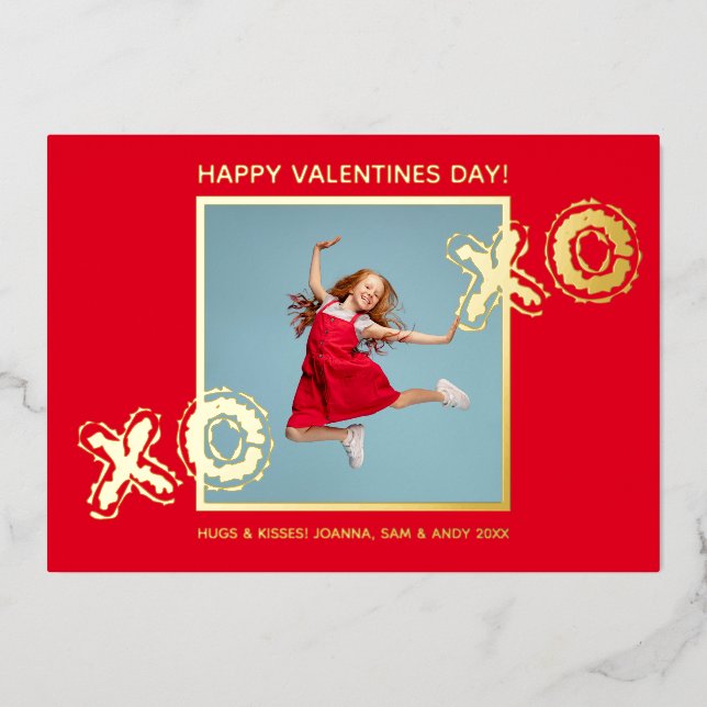 XOXO Modern Bold Photo Foil Red Anniversary Card (Front)
