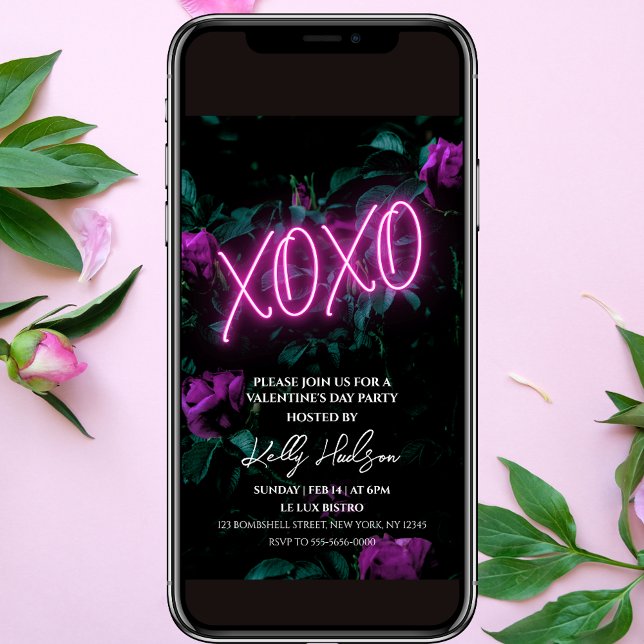 XOXO Neon Valentine's Day Party Invitation  (Creator Uploaded)