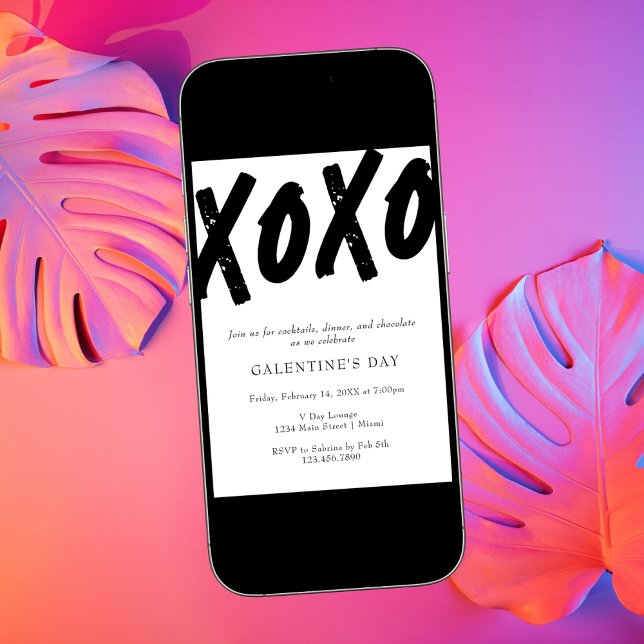 XOXO Painted Black and White Galentine's Day Party Invitation (Creator Uploaded)