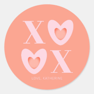 XOXO peach and pink hearts typography modern cute Classic Round Sticker