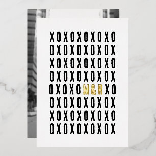 XOXO Photo With Gold Foil Couples Initials Foil Holiday Card