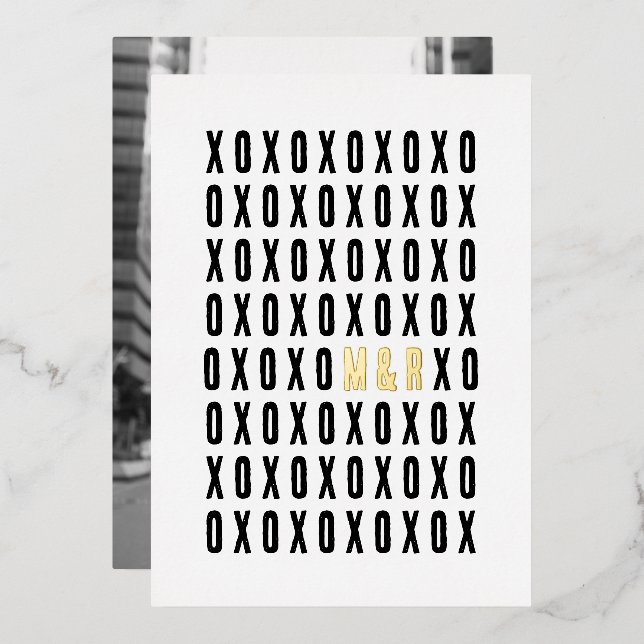 XOXO Photo With Gold Foil Couples Initials  Foil Holiday Card (Front/Back)