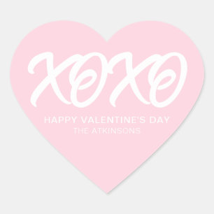 XOXO pink cute modern custom valentine's Day  Heart Sticker
