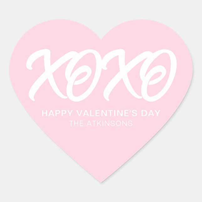 XOXO pink cute modern custom valentine's Day  Heart Sticker (Front)