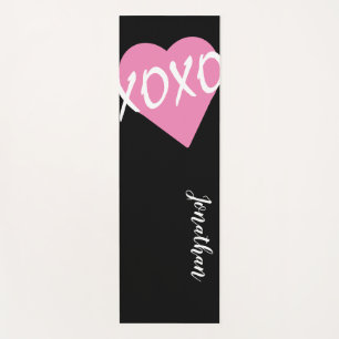 XOXO Pink Heart White XOXO Hugs Kisses Black Yoga Mat