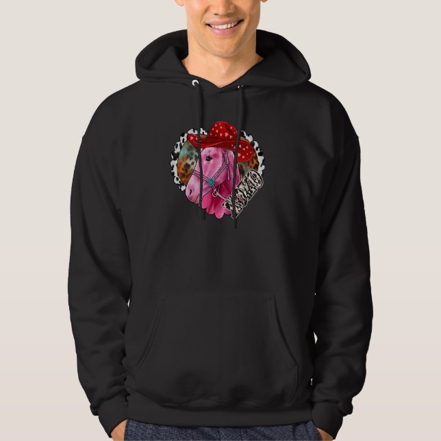 Xoxo Pink Horse Heart Horse Leopard Western Valent Hoodie (Front)