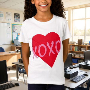 XOXO Pink Hugs Kisses Red Heart Girl's T-Shirt