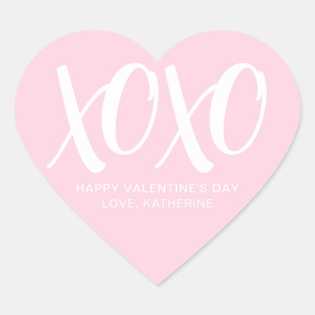 XOXO pink modern cute custom valentine's Day  Heart Sticker (Front)