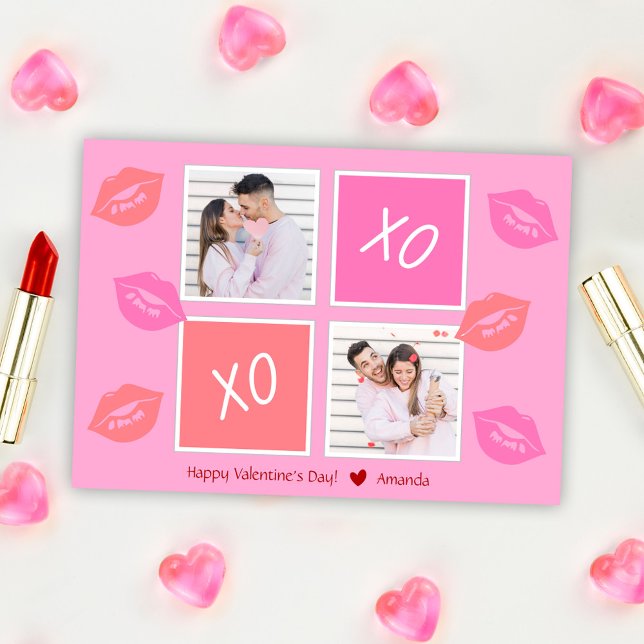 XOXO Pink Photo Couple Happy Valentine's Day  Holiday Card (XOXO Pink Photo Couple Happy Valentine's Day Holiday Card)