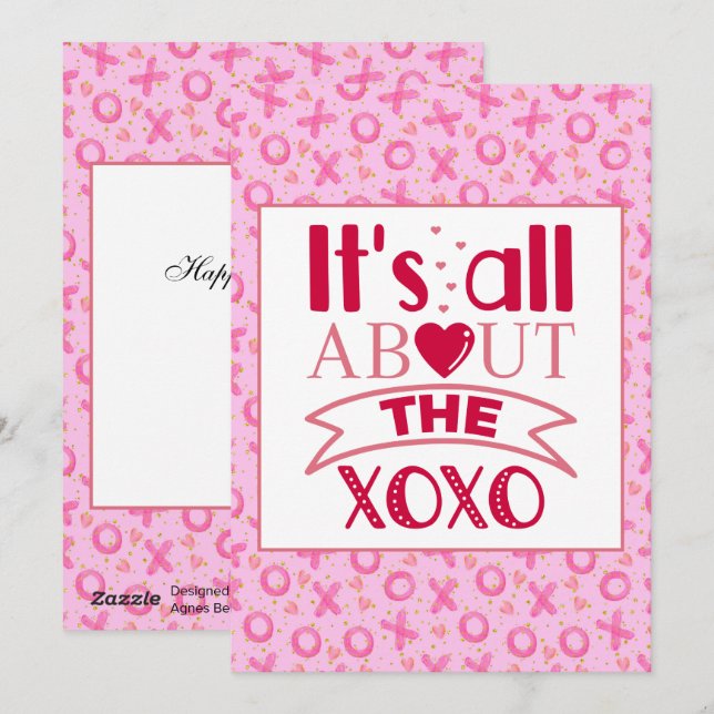 XOXO Pink Red Cute Heart Valentine Greeting Holida Holiday Card (Front/Back)