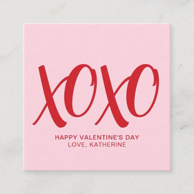 XOXO pink red cute modern custom valentine's Day Enclosure Card (Front)