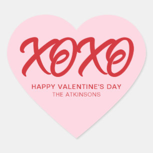 XOXO pink red cute modern custom valentine's Day  Heart Sticker