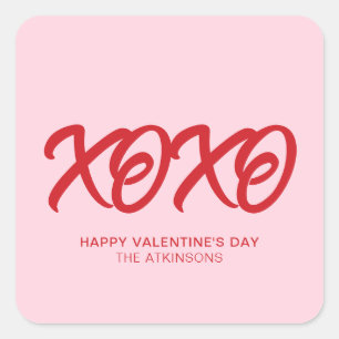 XOXO pink red cute modern custom valentine's Day Square Sticker